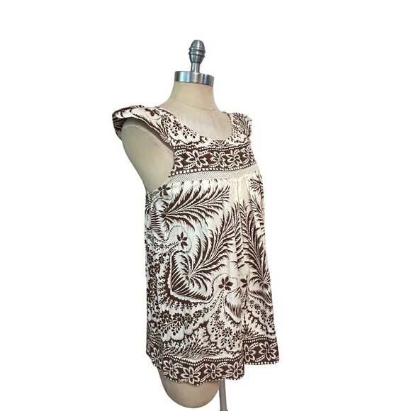 Plenty By Tracy Reese Brown & White Floral Sleeveless Cotton Tunic Top Size 6 - Picture 2 of 5